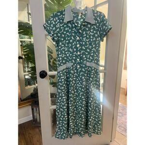 VTG 80 Carol Anderson Sage Floral Retro Cottagecore Romantic Midi Women Dress 6P